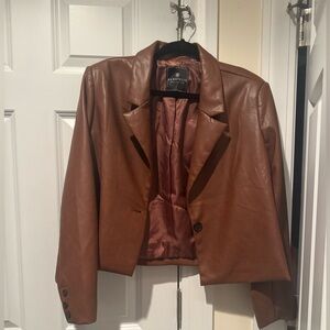 NWOT Brown Faux Leather Blazer